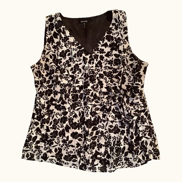 daisy fuentes Women’s Sleeveless Ruffled Top Black Cream Lined Blouse Size 1X - Picture 1 of 5